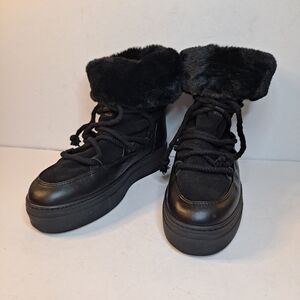 CALIA by Carrie Underwood Boots Women's Hailey Black Leather Faux Fur